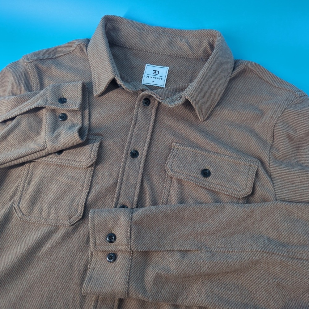 7Diamonds Generation Soft Flannel Shirt Mens Medium Tan Brown GSMK-7210